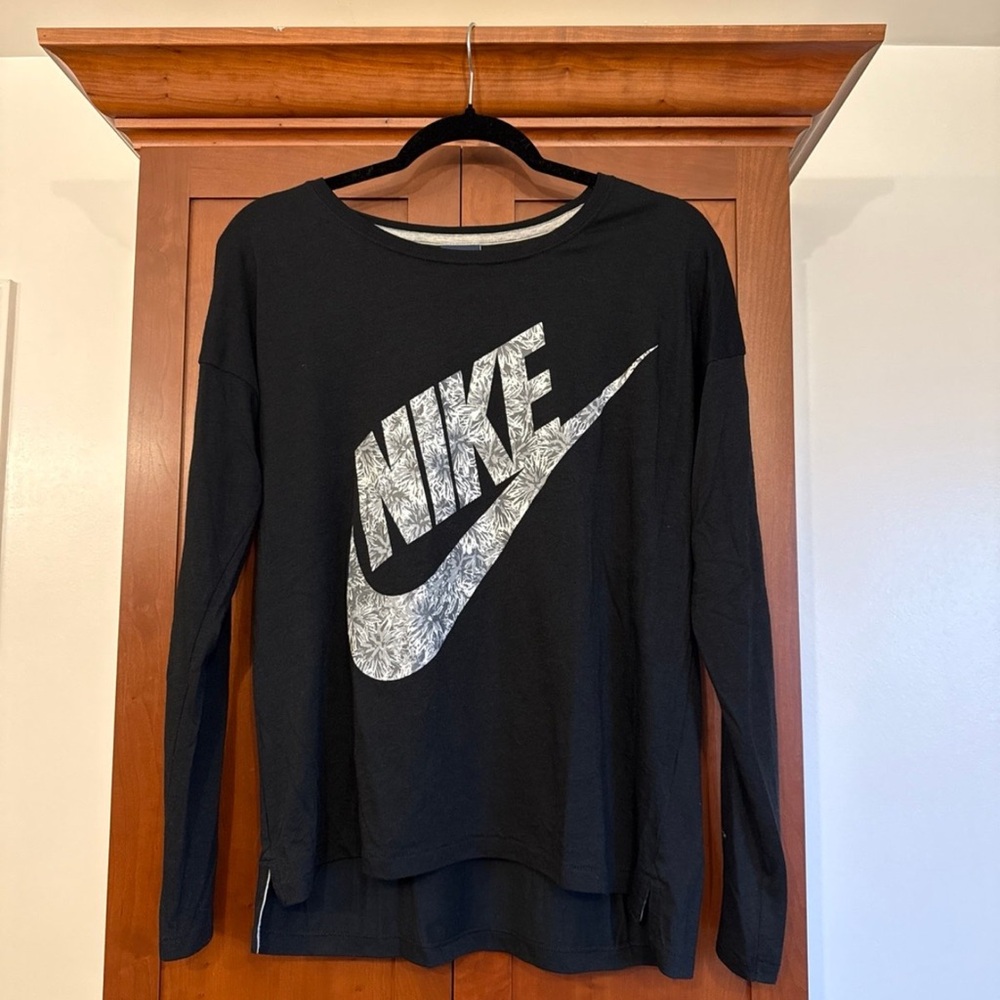 Nike Black Long Sleeve Shirt with Patterned Swoosh